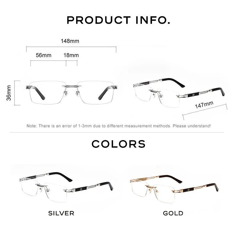 CAPONI Hot Rimless Men\'s Glasses Frame Luxury Business Pure Titanium Acetate Eyeglasses UV400 Brand Design New Spectacles J23026