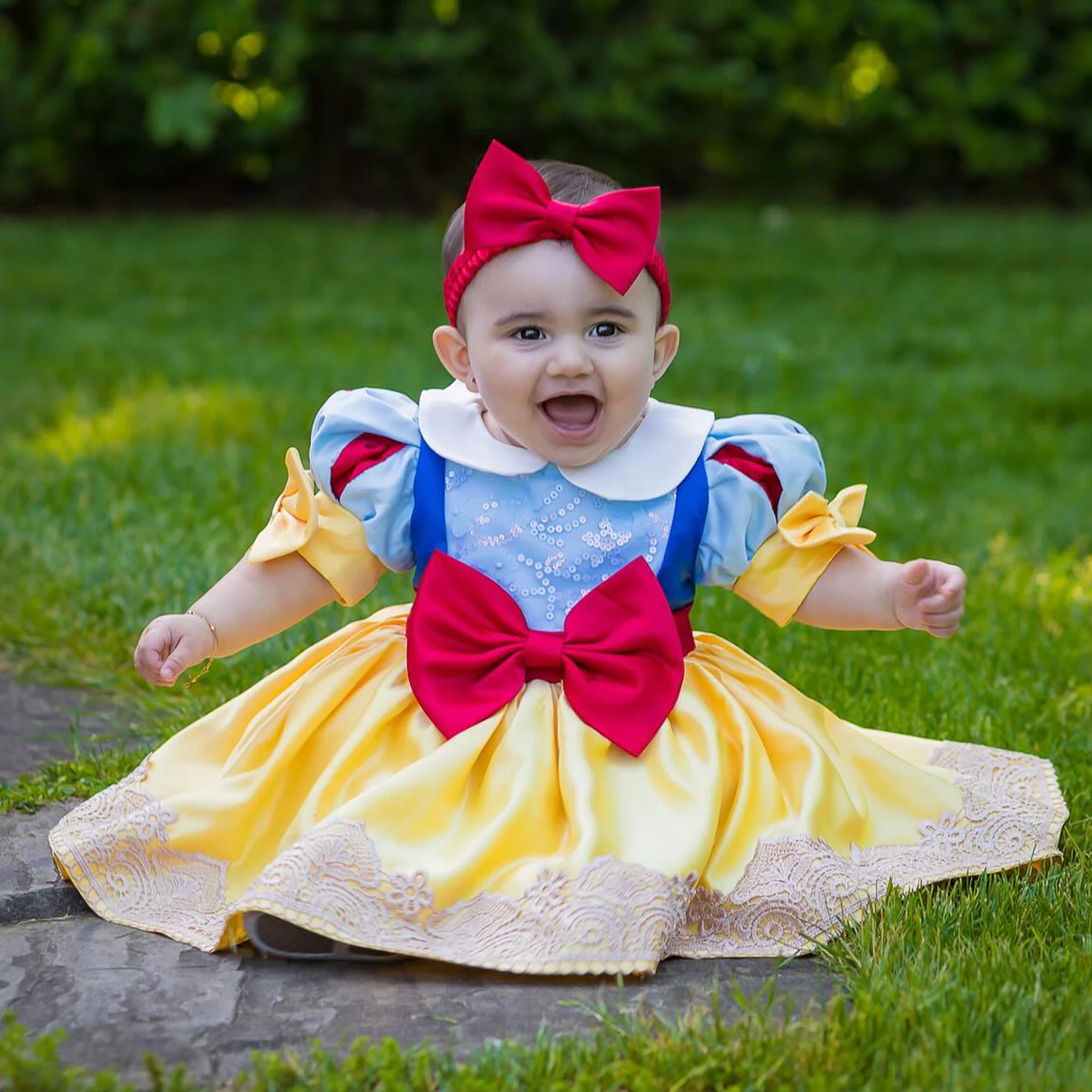 Toddler Snow White Princess Costume for Girls with Headband Carnival Cosplay Halloween 1st Birthday Party Prom Dress Clothes