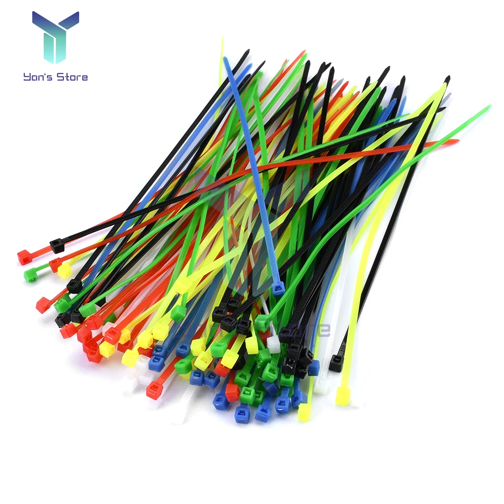 Dây buộc cái/túi 100 dây buộc bằng Nhựa Nylon tự khóa dây kéo màu trắng đen đầy màu sắc