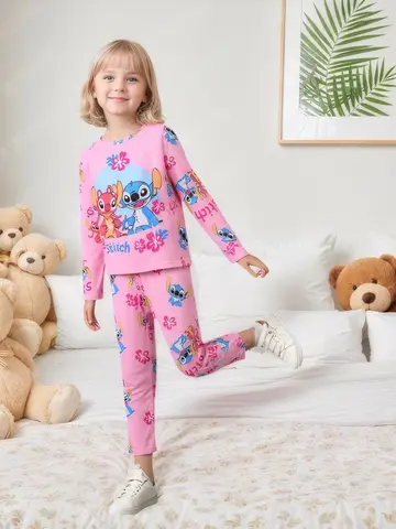 Kids Anime Stitch Pajamas 2pcs set for Boys Girls Home Wear Kids Casual Sleepwear Long Sleeve Pajamas Sets Suit Cute Gifts