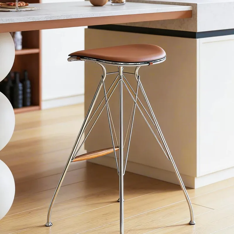 

Bar chair medieval designer household high-footed island chair Italian light luxury stainless steel retro bar stool
