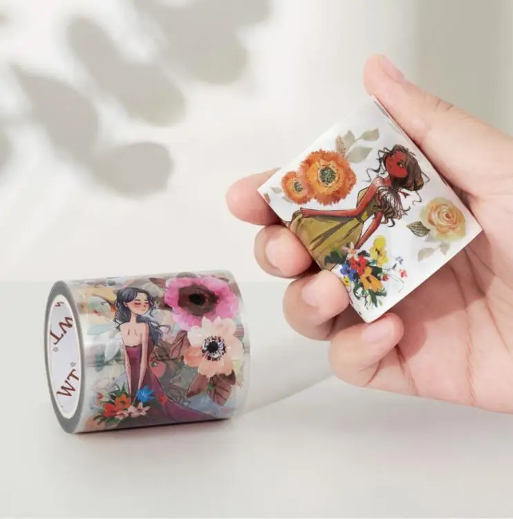 New Original Washi Tape Fashion Cool Girl Oil Painting Brozning Scrapbook Adhesive PET Stickers Papeleria Journaling Supply