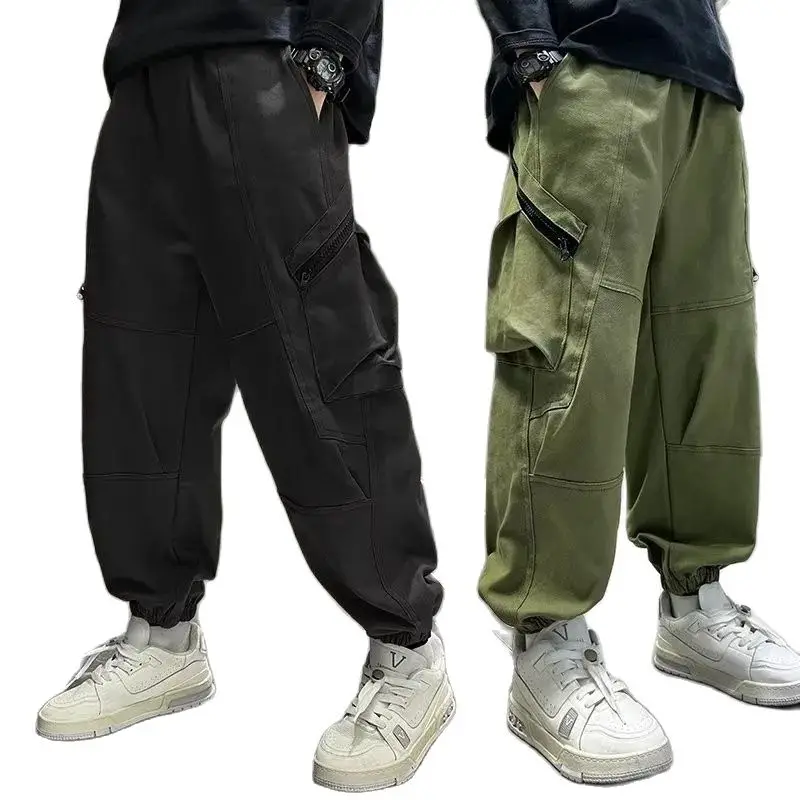 

Kid Boys Cotton Pocket Work Pants Spring Autumn Fashion Handsome Trousers Children Teenage Outdoor Sports Casual Pant 4-14 Years