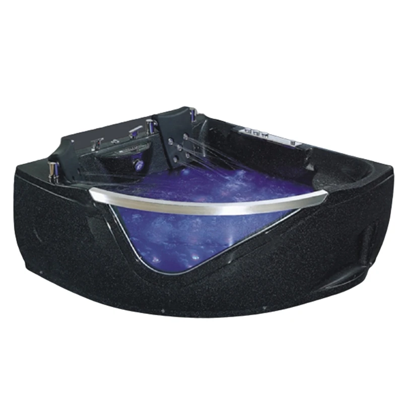 Modern Crystal Black Acrylic Material Corner Jaccuzi Whirlpool Massage Bathtub with Drainer for Indoor & Villa Use-Model 5205B