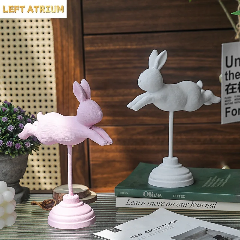 Nordic Wooden Standing Bunny for Home Decoration, Flying Rabbit Ornaments Wood Craft for Kids Room Easter Party Desktop Decorati