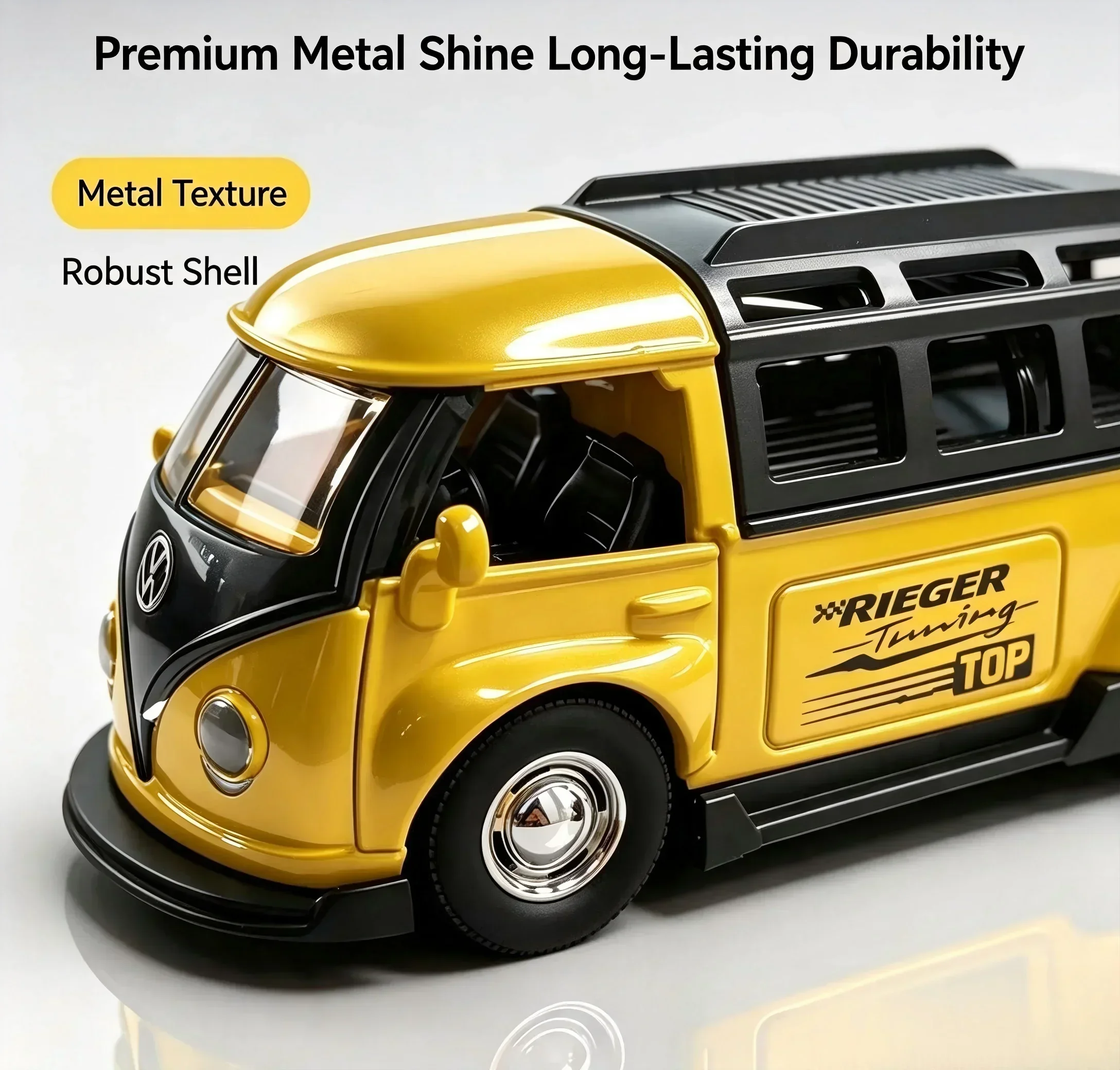 Nuevo modelo de coche de metal fundido a presión de aleación, escala 1:36, autobús T1 modificado, coche de colección para aficionados, adorno para el hogar, regalo de alta calidad, regalo de Navidad.