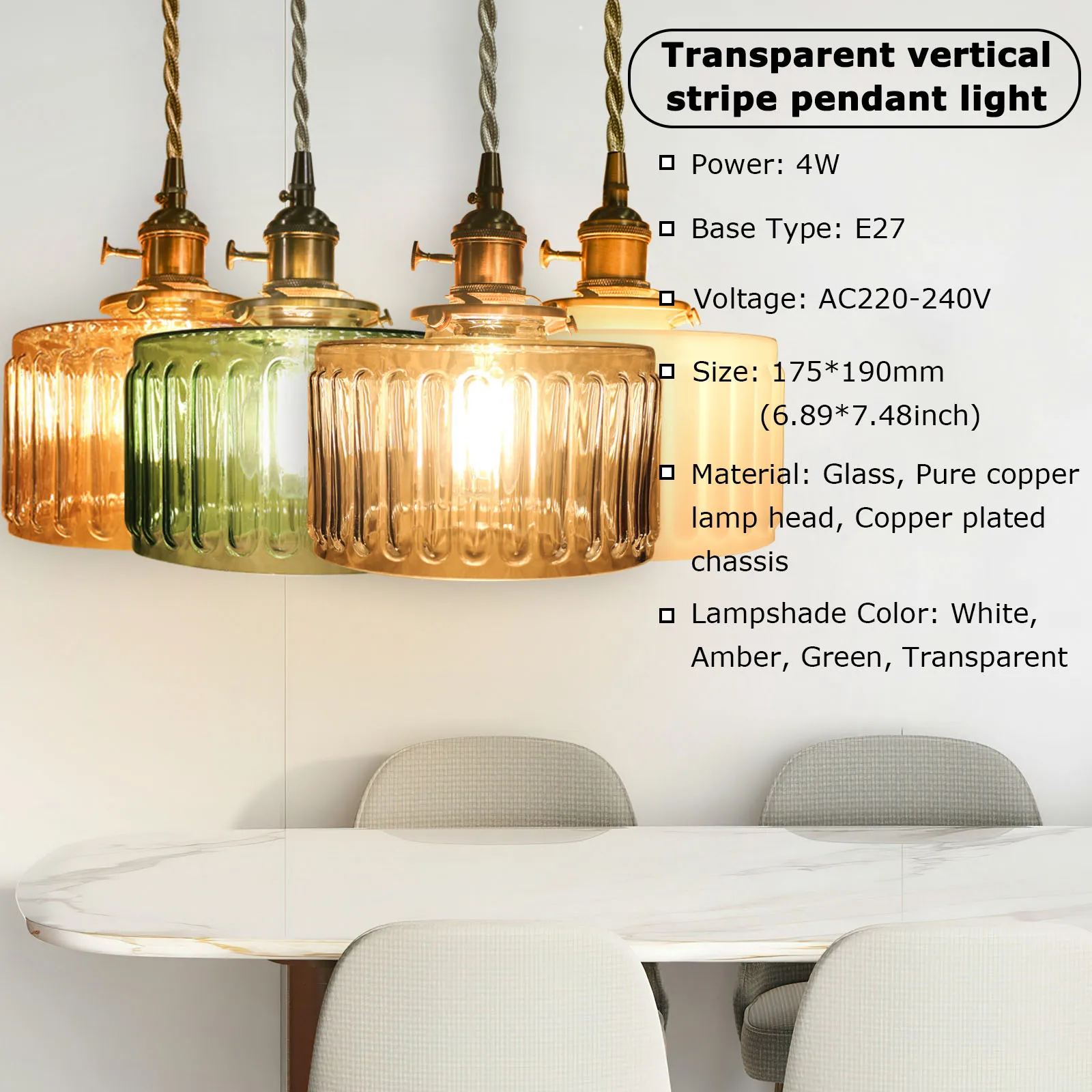 

Creative Nordic Retro Color Glass Pendant Lights Adjustable E27 AC220V Chandelier Decoration Home Indoor LED Pendant Lamp
