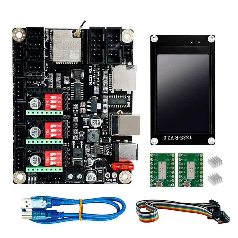 MKS DLC32 V2.1 32Bits Laser Engraver Motherboard+TS35 LCD Touch Screen+2XA4988 Kit Offline ESP32 Wifi Controller Black PCB 1PCS