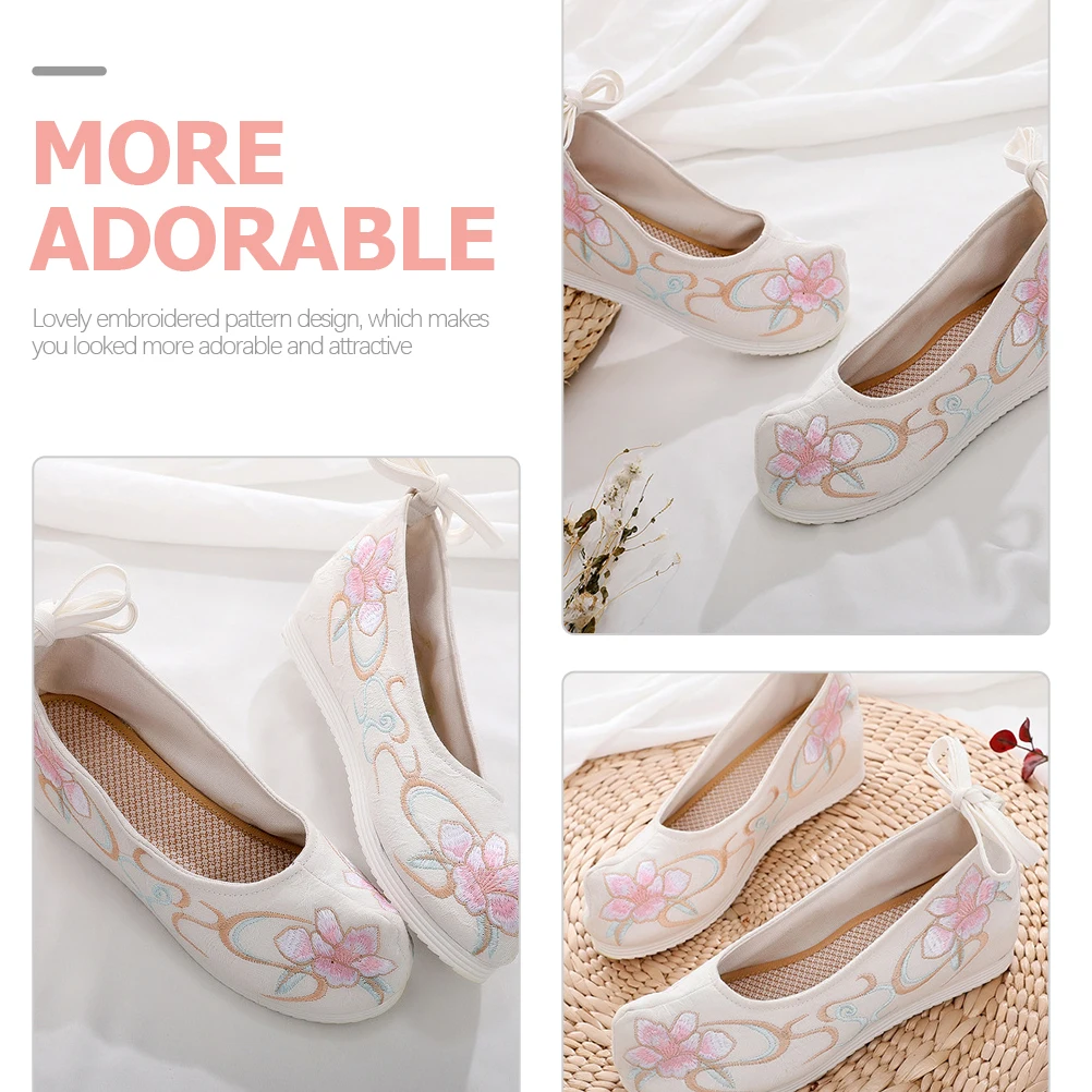

Women Hanfu Cotton Embroidered Chinese Retro Flats Ethnic Silk Dance Performance Shoes Thick-Soled Slope-Heel