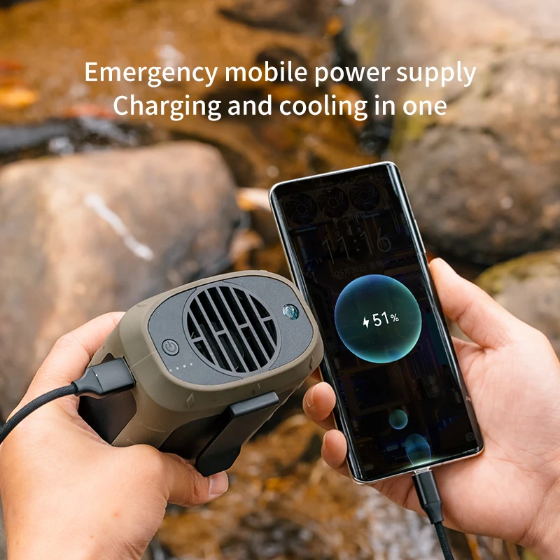 8000 Mah Batterij Werkende Draagbare Mini Fan Outdoor Camping Oplaadbare Elektrische Taille Kamp Koelventilatoren Met Zaklamp