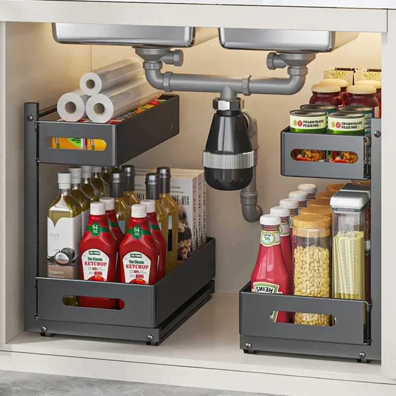 Durable Kitchen Under Sink Shelf Cabinet Drawer Basket Adjustable Bathroom Washstand Under Cabinet Storage Rack
