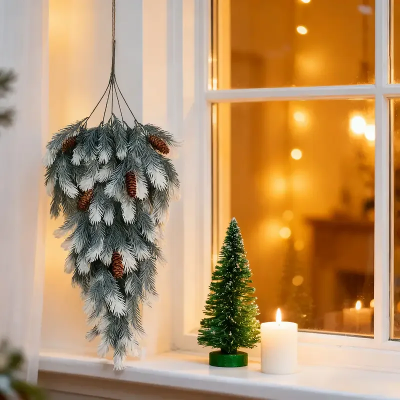 4-حزمة فروع شجرة عيد الميلاد الاصطناعية دمعة التنوب جارلاند مع مخاريط الصنوبر البلاستيك معلقة يتأرجح عيد الميلاد باب الموقد ديكور #2