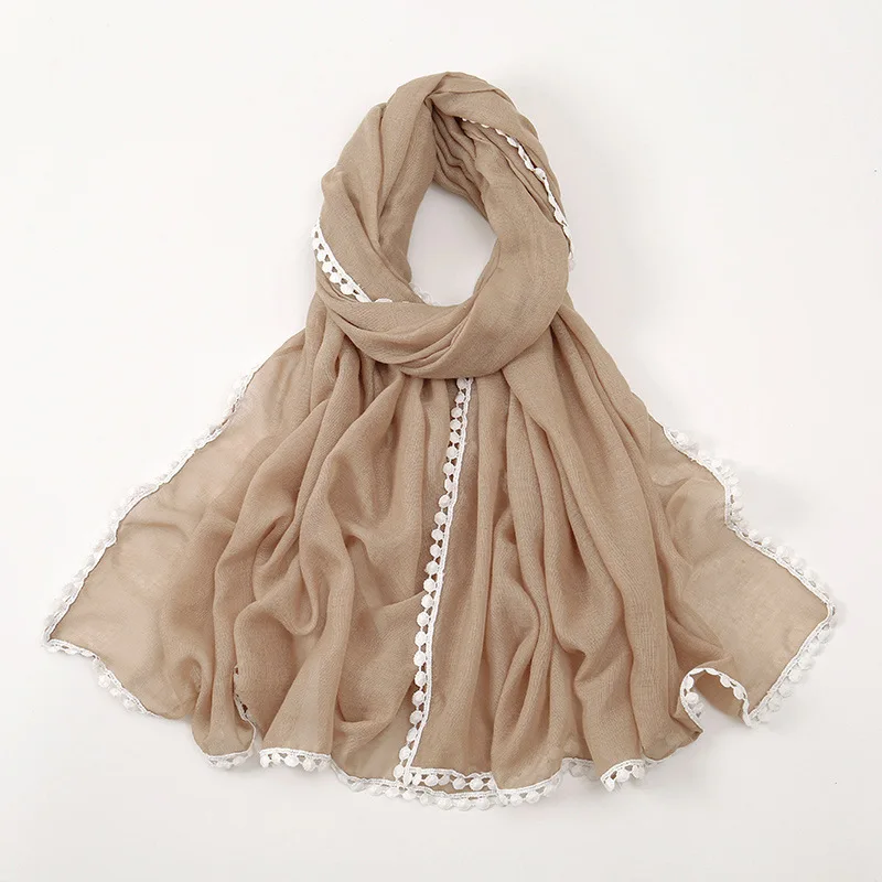 핫세일 신상 단색 심플 말레이시아 인도네시아 여성 민족 헤드스카프 블랙 앤 화이트 레이스 발리 원단 롱 타월 여성용