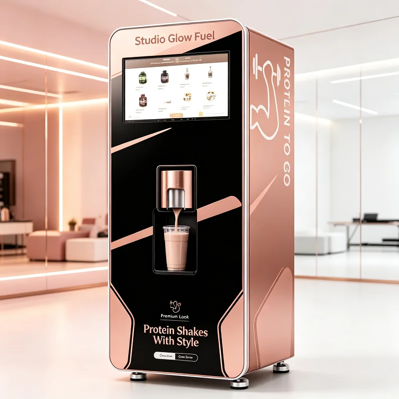 Voice Guided Protein Shake Vending Machine Auto Blend Self Clean 32 Inch Display for Commercial Gym
