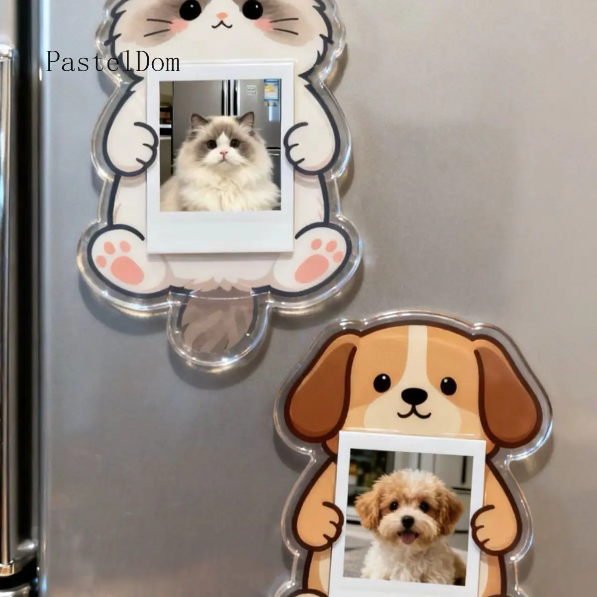 New Kitten & Puppy Exquisite Acrylic Photo Frame, Super Cute 3-Inch Pet Magnetic Fridge Sticker, Refrigerator Decor