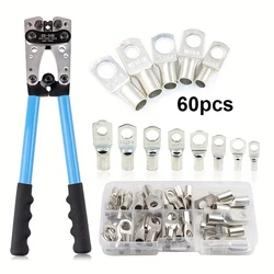 HX-50B Cable Lug Crimping Tool Kit 60pcs Copper Ring Terminals 10-1/0 AWG 8 Sizes for Heavy Duty Wire Connections