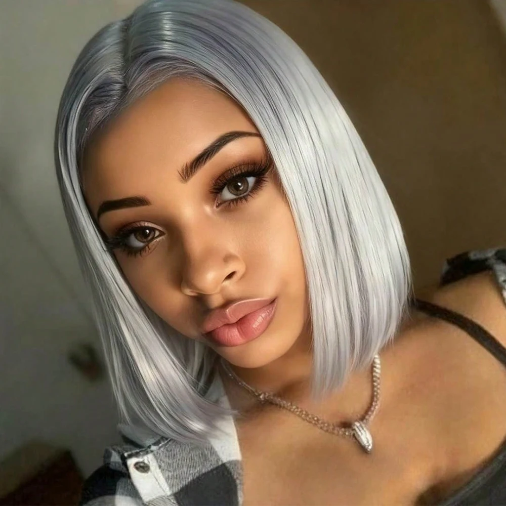 

Серые парики Боб Человеческие волосы 13x4 HD Кружева Фронтальная часть 8-14 дюймов 200% Плотность Бразильские девственные волосы Предварительно выщипанные с детскими волосами для женщин