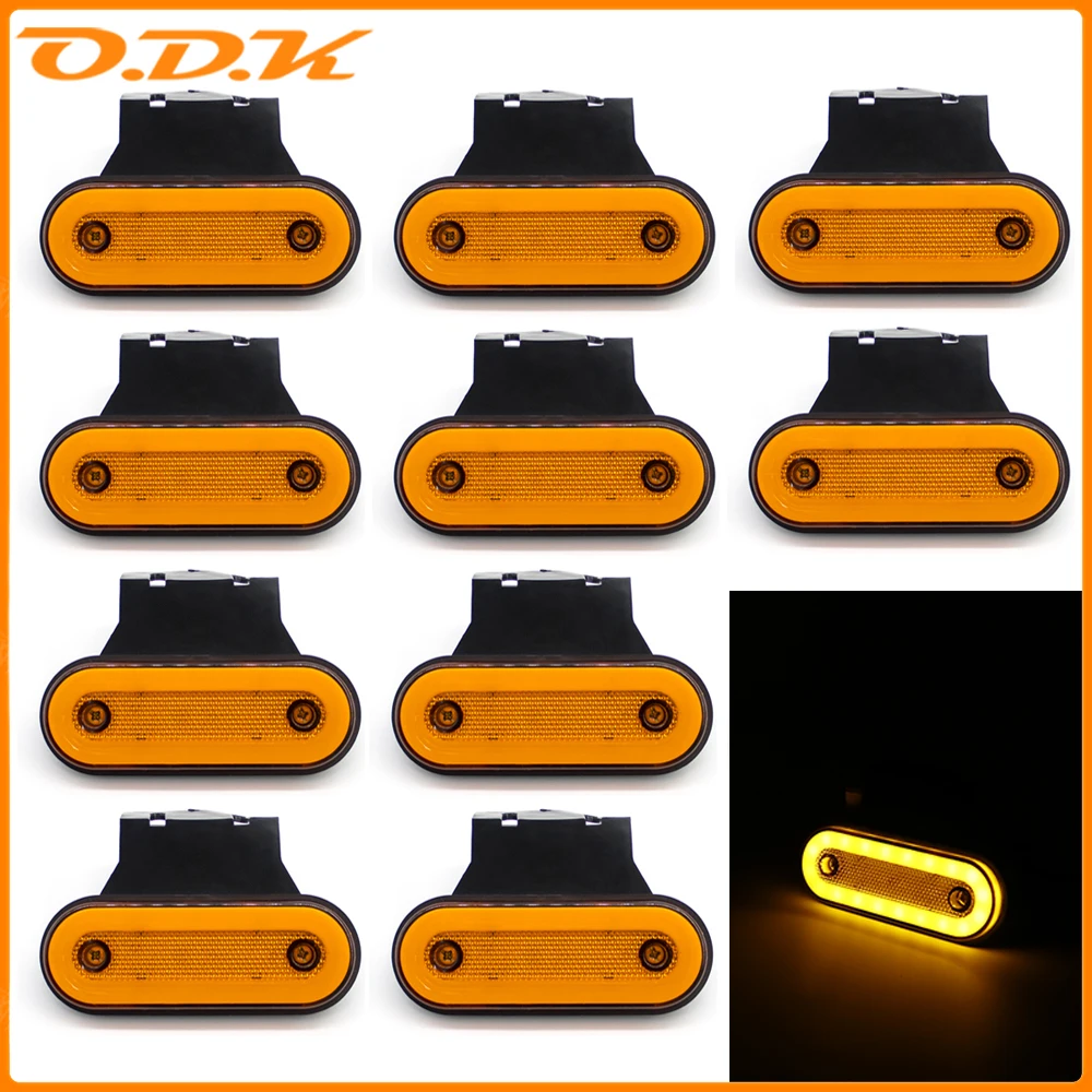 10PCS 12V 24V Led Side Marker Light with Bracket Truck Tail Light Trailer Tractor Warning Parking Light Yellow Clearance Light