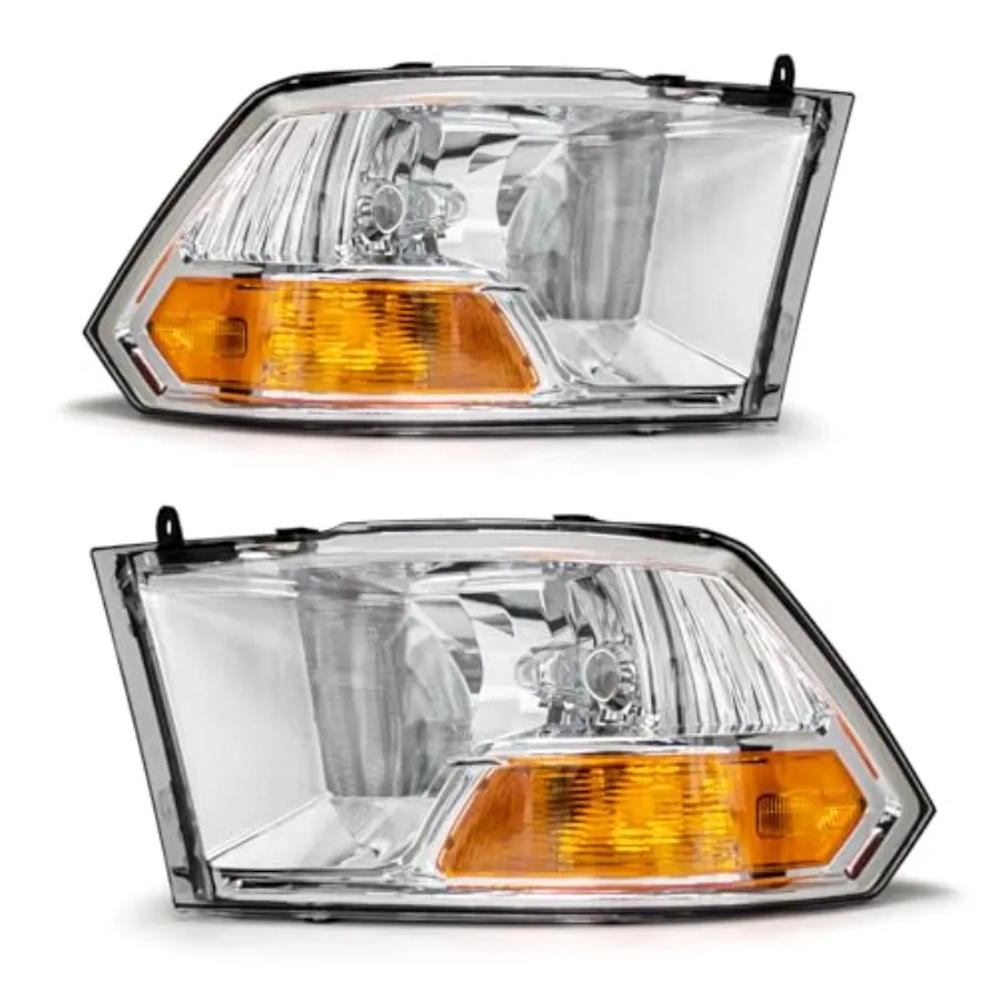 

Compatible with 20092012 Dodge Ram 1500 2500 3500 Pickup Headlights Chrome Housing Amber Reflector Clear Lens for Driver and Pa
