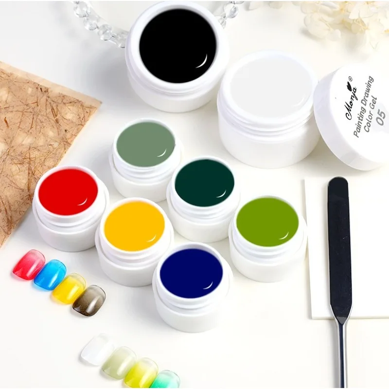 5 Colors Nail Art Gel Set 3 Primary Colors Painting Nail Marbling Liner Brush Nail Art Paint for Beginners Jars Gel Polish Kit