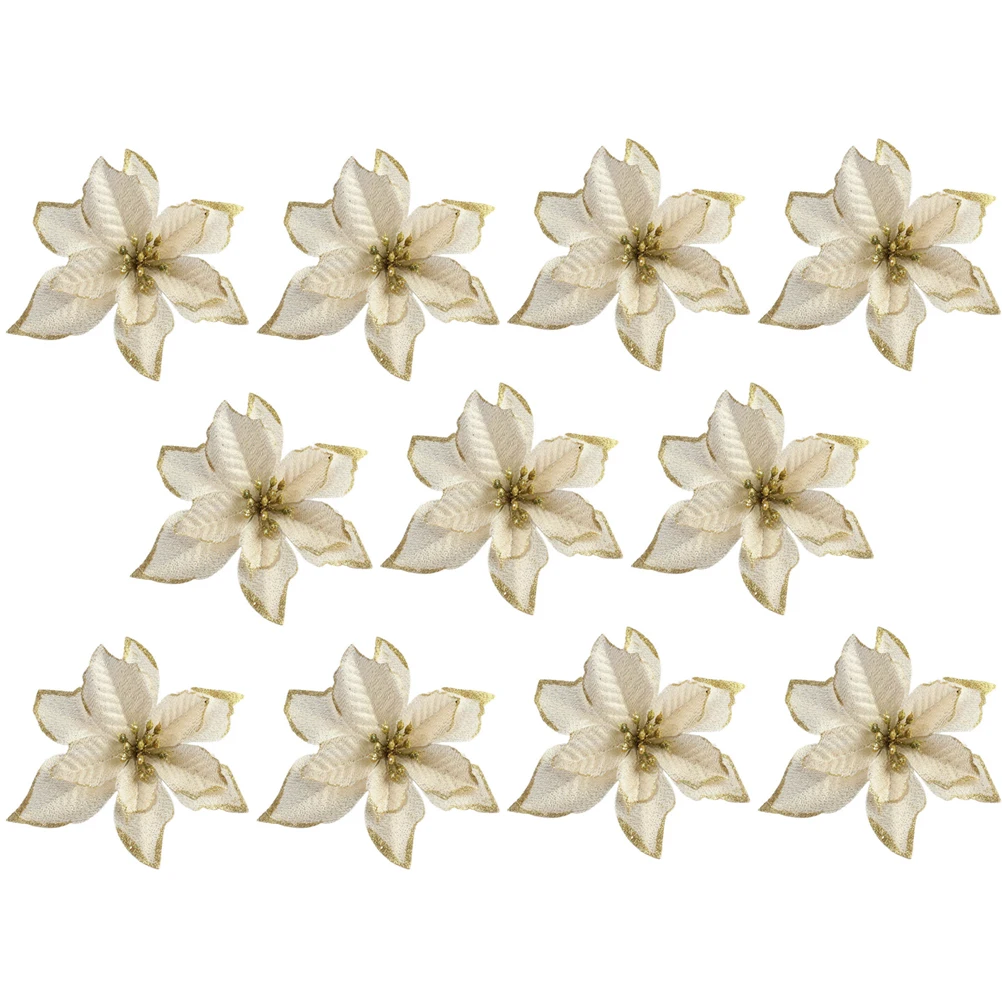 

12Pcs Xmas Poinsettia Artificial Flowers Christmas Tree Decorations Holiday Festive Indoor Outdoor Decor for Windows Doors