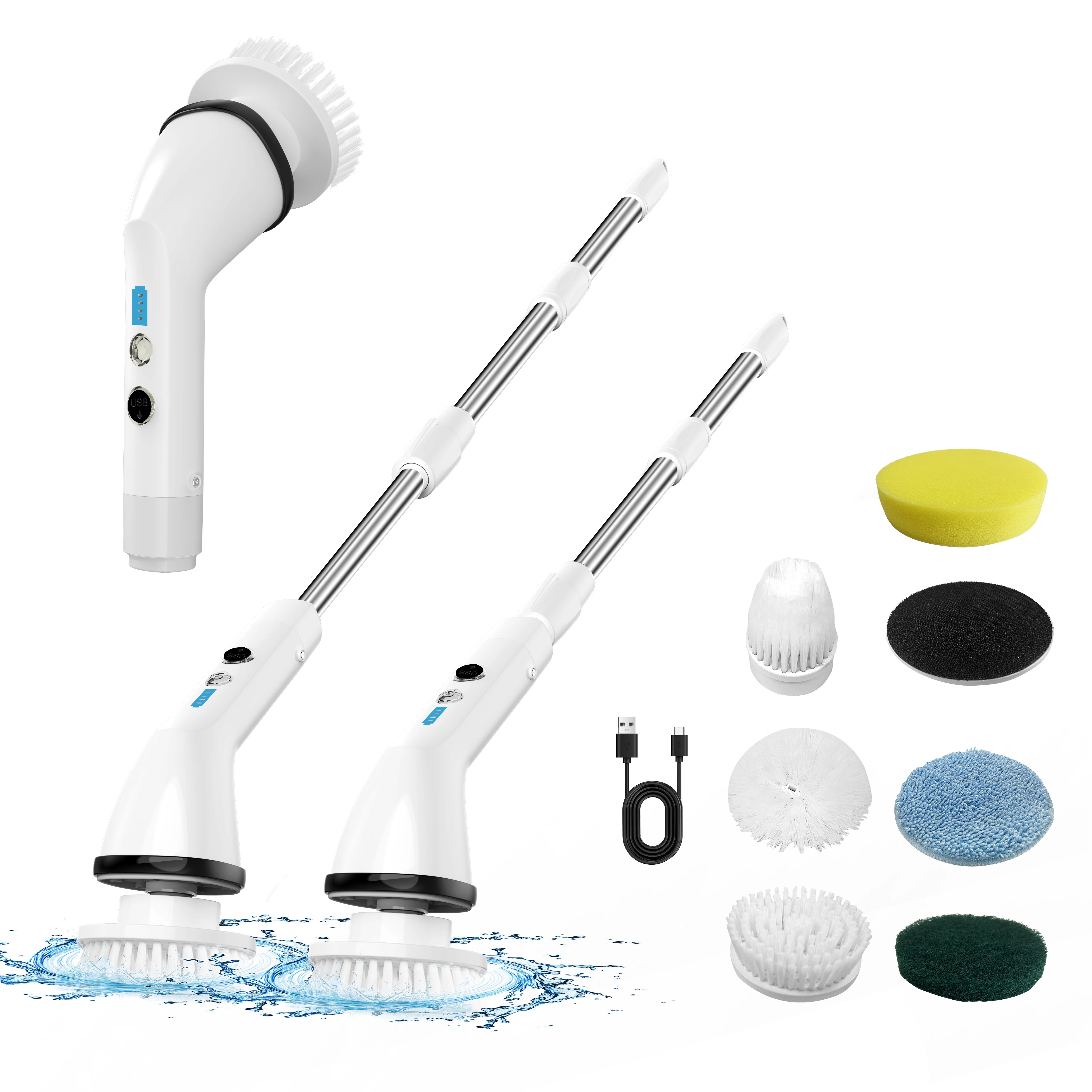 Handheld Electric Shower Scrubber for Cleaning Waterproof IPX6 Spin Scrubber Adjustable Extension Cleaning Brush