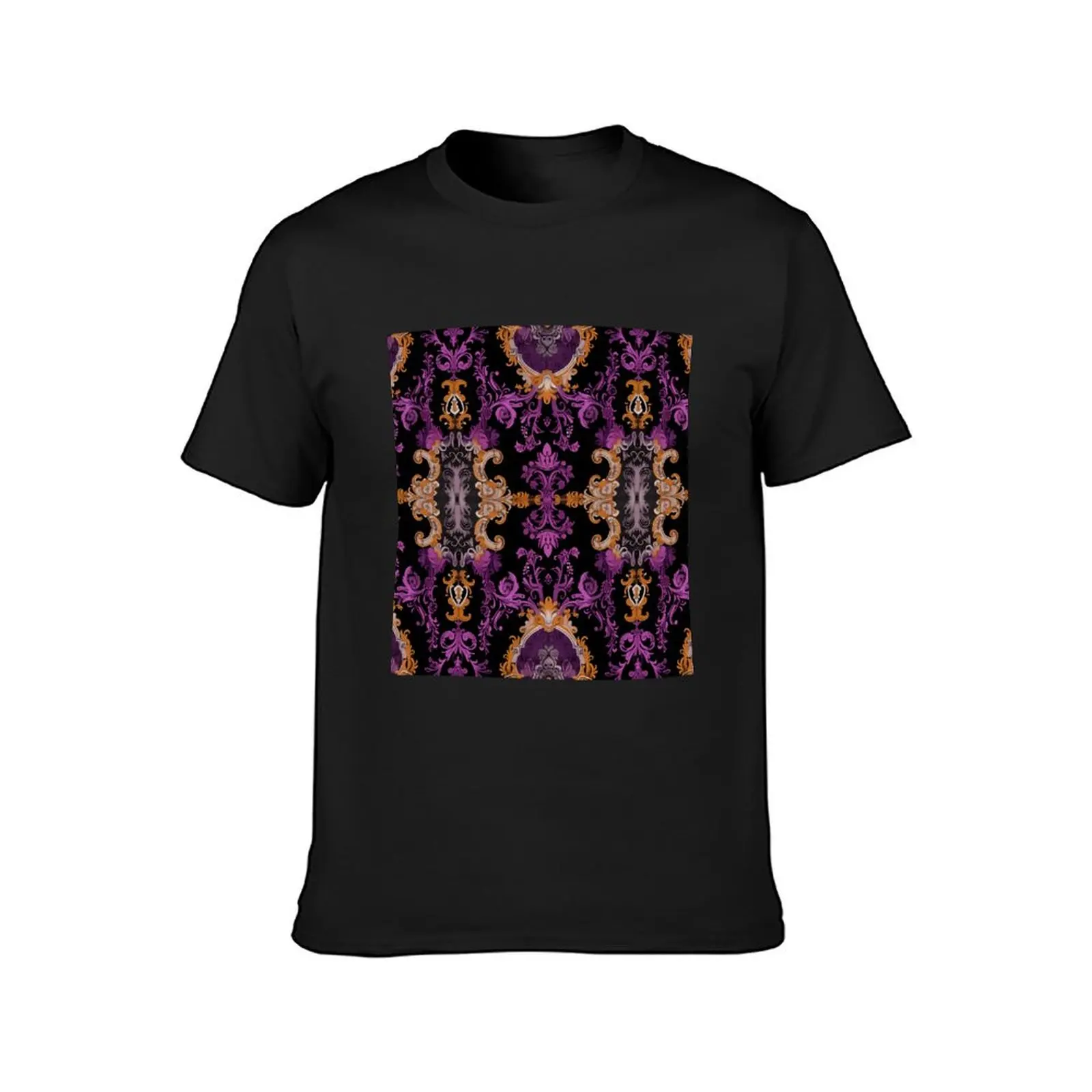 Purple Majesty - Regal Baroque Pattern with Golden Accents on Black T-Shirt tops customizeds blacks Men's t-shirts