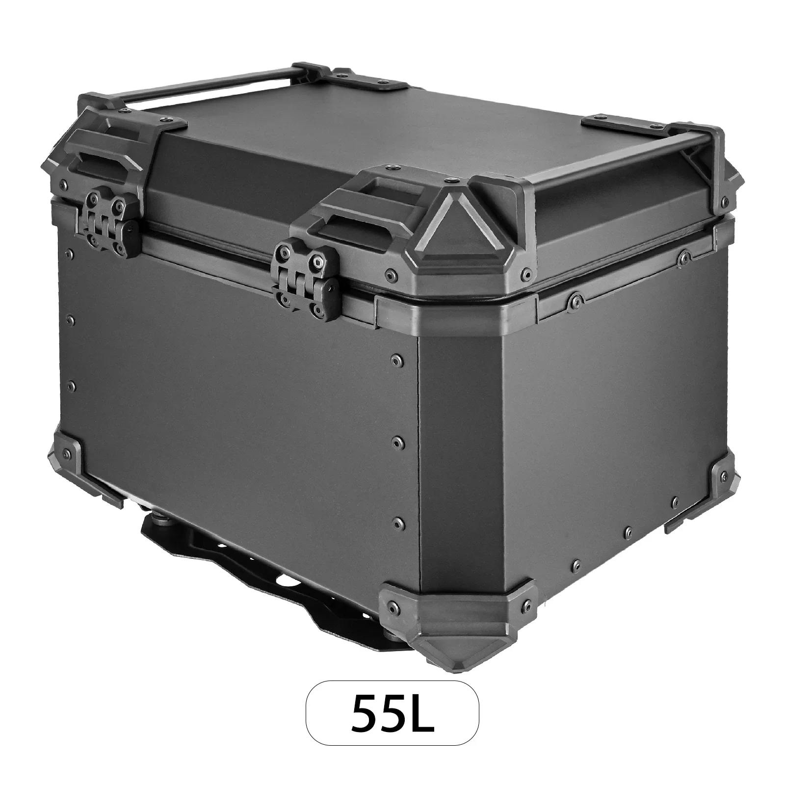 55L Aluminum Motorcycle Tail Box Black Rear Luggage Tool Case With Fitting Plate and Fixings Universal Motorbike Trunk