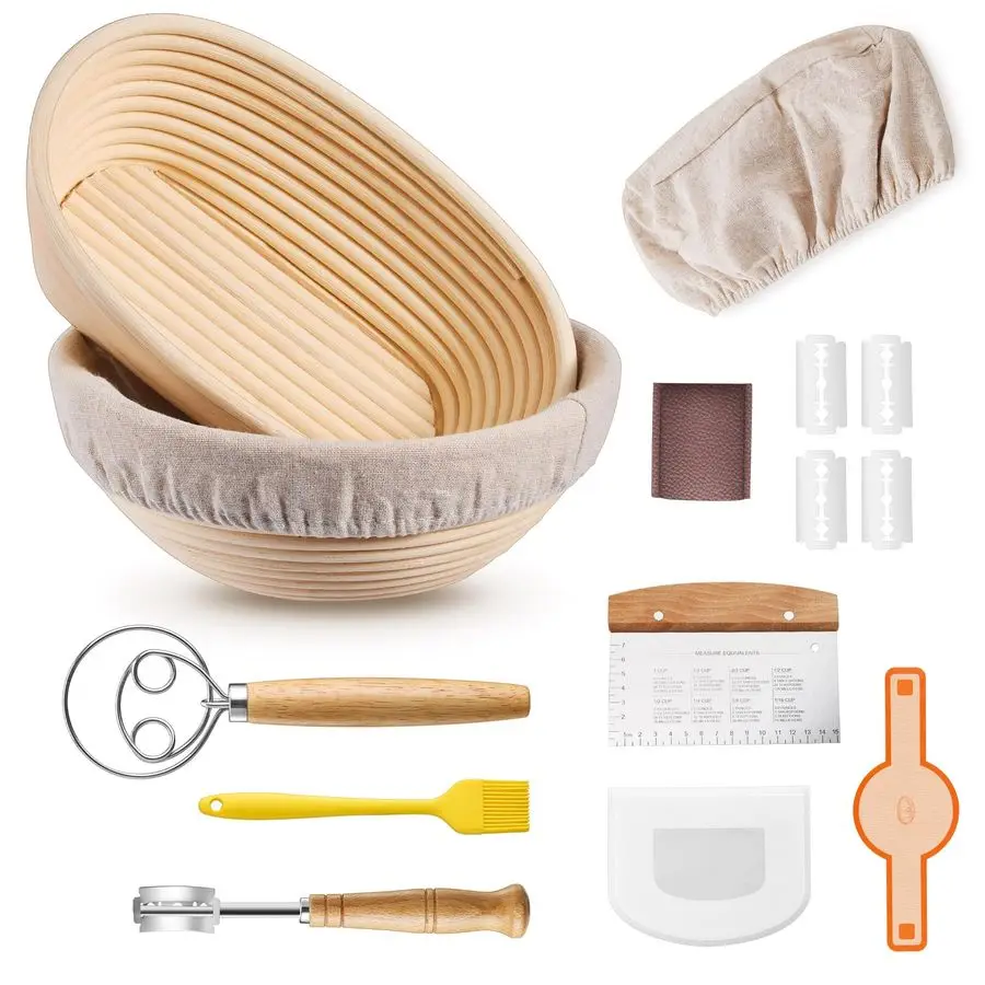 

Корзина для расстойки теста, круглая 9 дюймов и овальная 10 дюймов, принадлежности для выпечки хлеба на закваске, полный набор для начинающих по выпечке хлеба на закваске