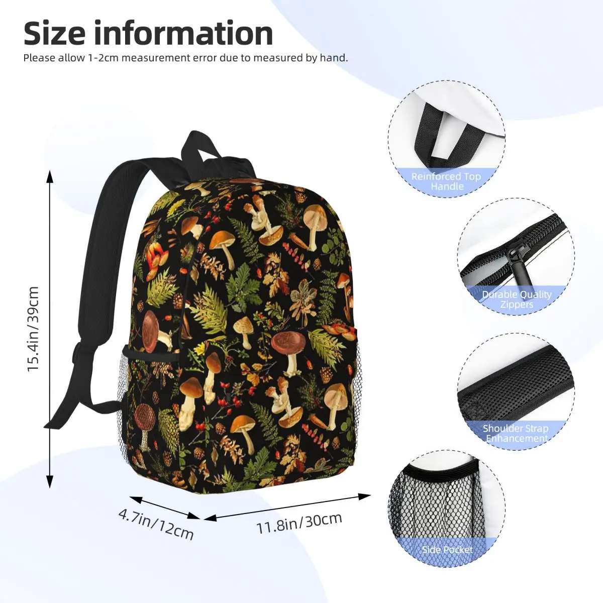 Thanksgiving Mushrooms Harvest Botanical Night Garden Backpacks Teenager Bookbag Children School Bags Rucksack Shoulder Bag