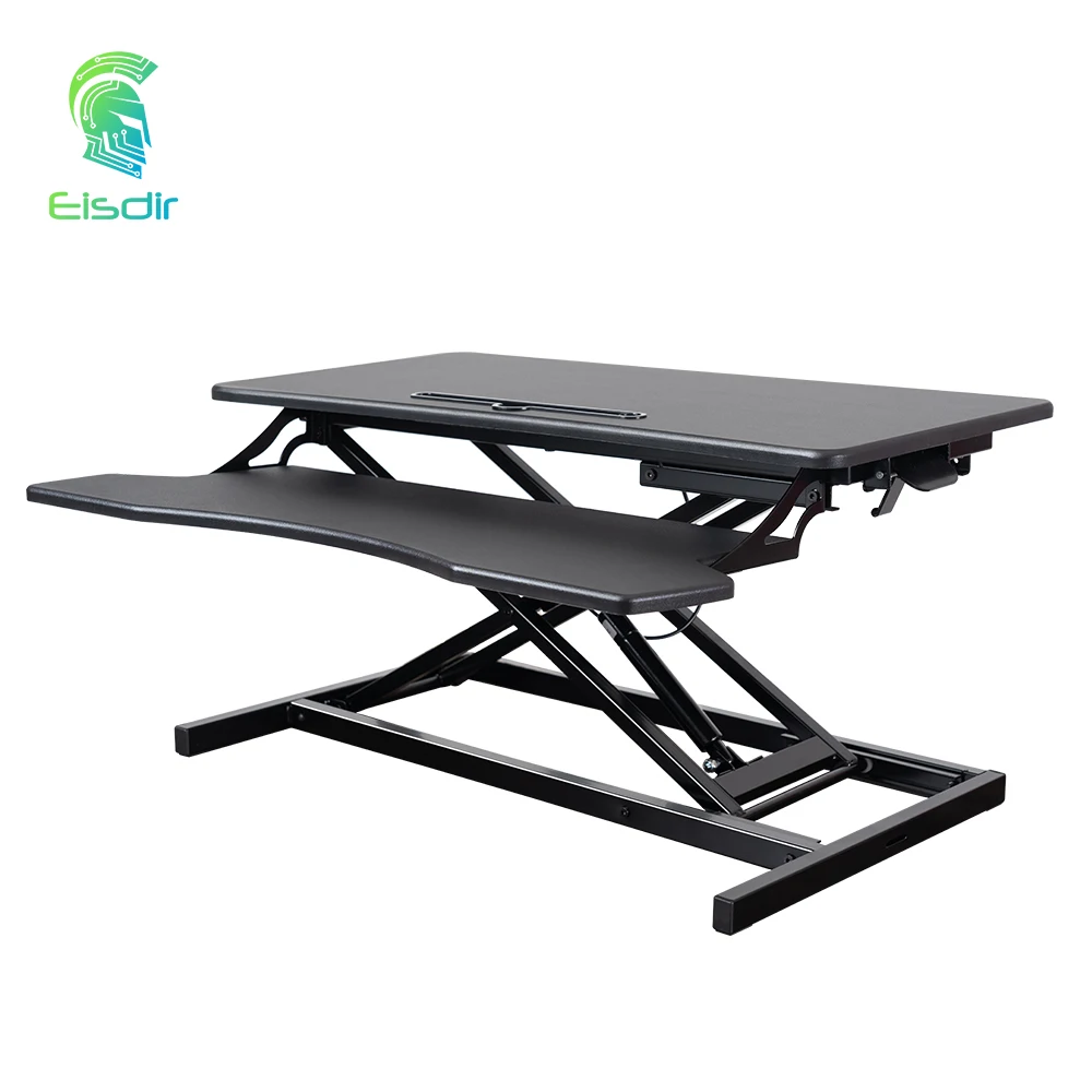 Height Adjustable Standing Desk Converter Stand Up Desk Riser Wide Black Home Office Desk for Dual Monitor Workstations