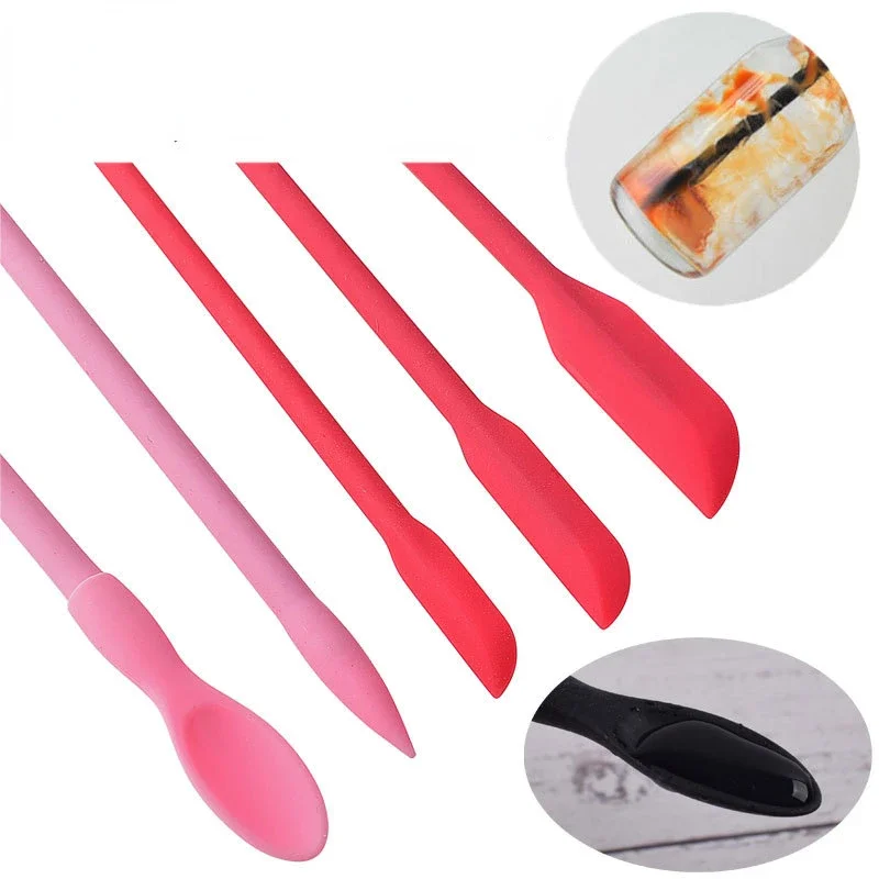 Silicone Spatula Mini Jam Scraper Black Red Small Tip Double-headed Scoop Cream Butter Spoon Kitchen Accessories