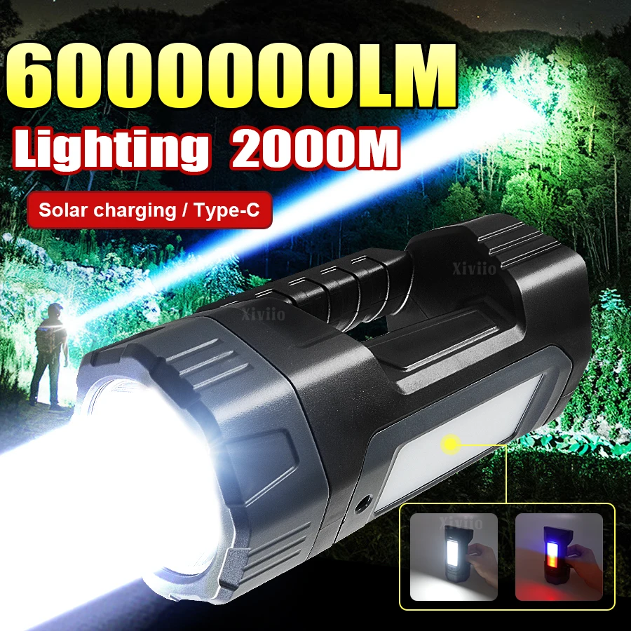 

2026 НОВИНКА Солнечная светодиодная портативная лампа Многофункциональный фонарик Перезаряжаемый фонарик Открытый прожектор Кемпинг Рабочий фонарь