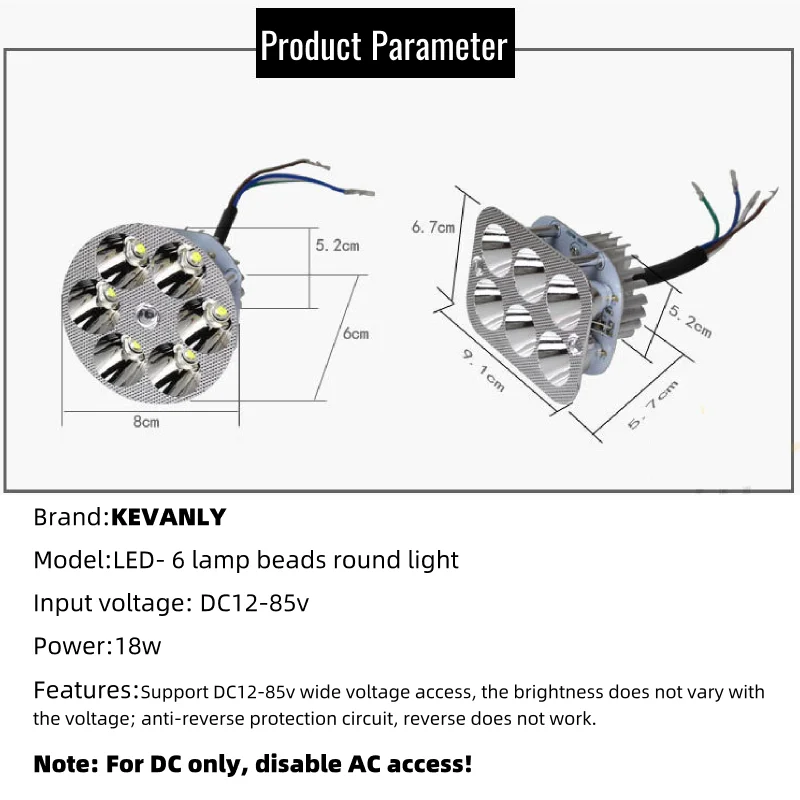 1xUniversal Motorcycle LED Headlight Far Near Light Electric Car Built-in Spotlight Universal for Car Light Motor Bike Headlight