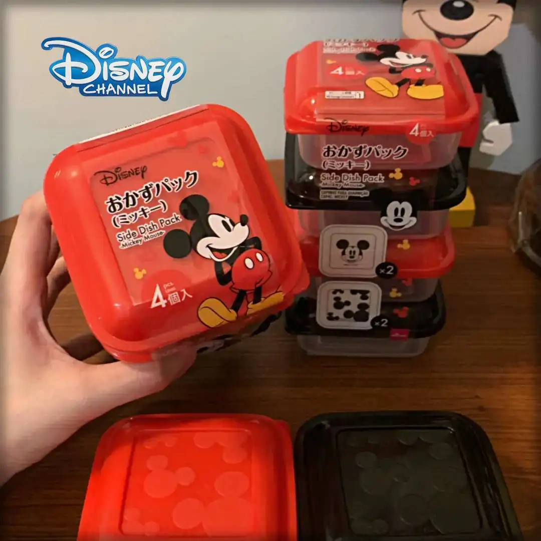 Disney 4pcs Mickey Mouse Mickey food container 110ml Home Cartoon Mickey Mini food container Fruit Lunch Box Fresh Storage Box