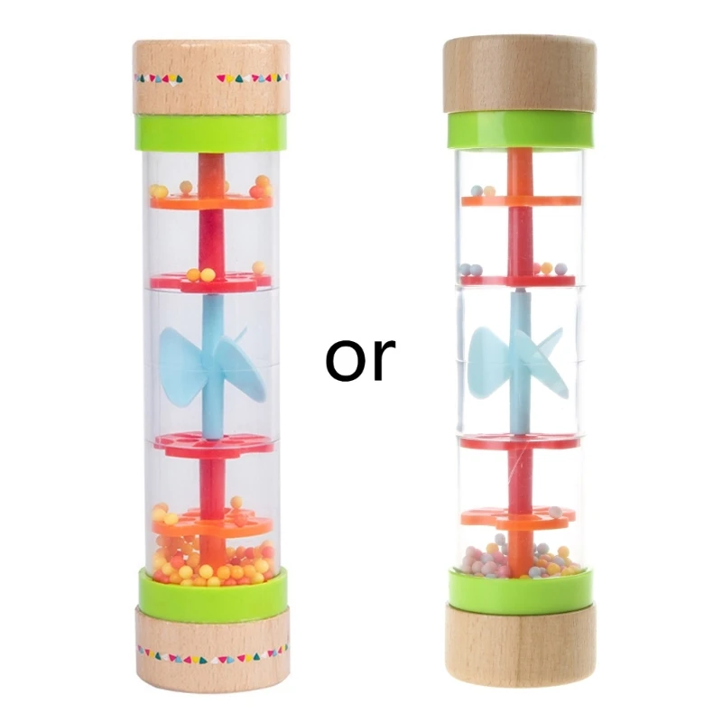 

Wooden Rainmaker Rattle Toy Beaded Raindrops Tube Hourglass Mini Muscial