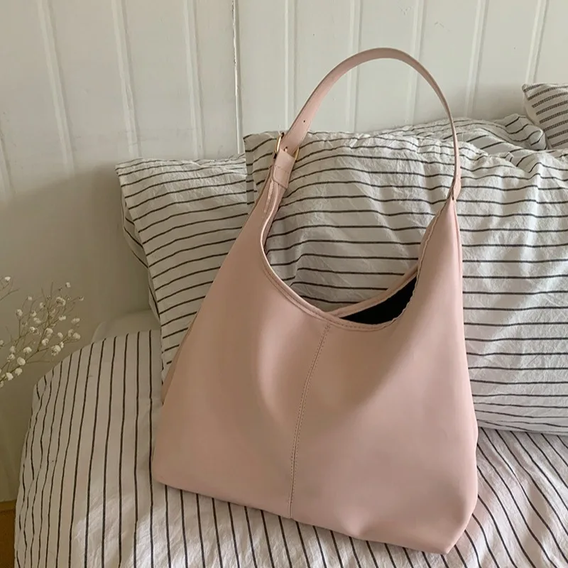 1 Piece Korean Fashion Shoulder Bag for Girl Sweet Pink White Color Series Tote Bag for Women Cute High Capacity Soft PU Bag