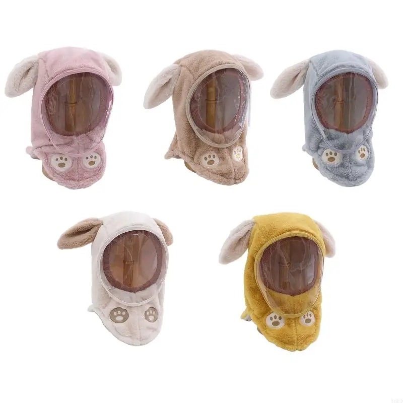 Y88D Autumn Winter Child Biking Hooded Hat Baby Cartoon Earflap with Face Mask Hat