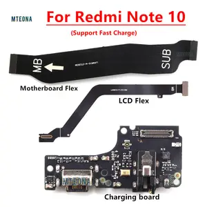 Bilashmart Xiaomi Redmi Note 10 4G USB Charging Port Mic Microphone Connector Main Motherboard And LCD Flex Cable Replacement Parts