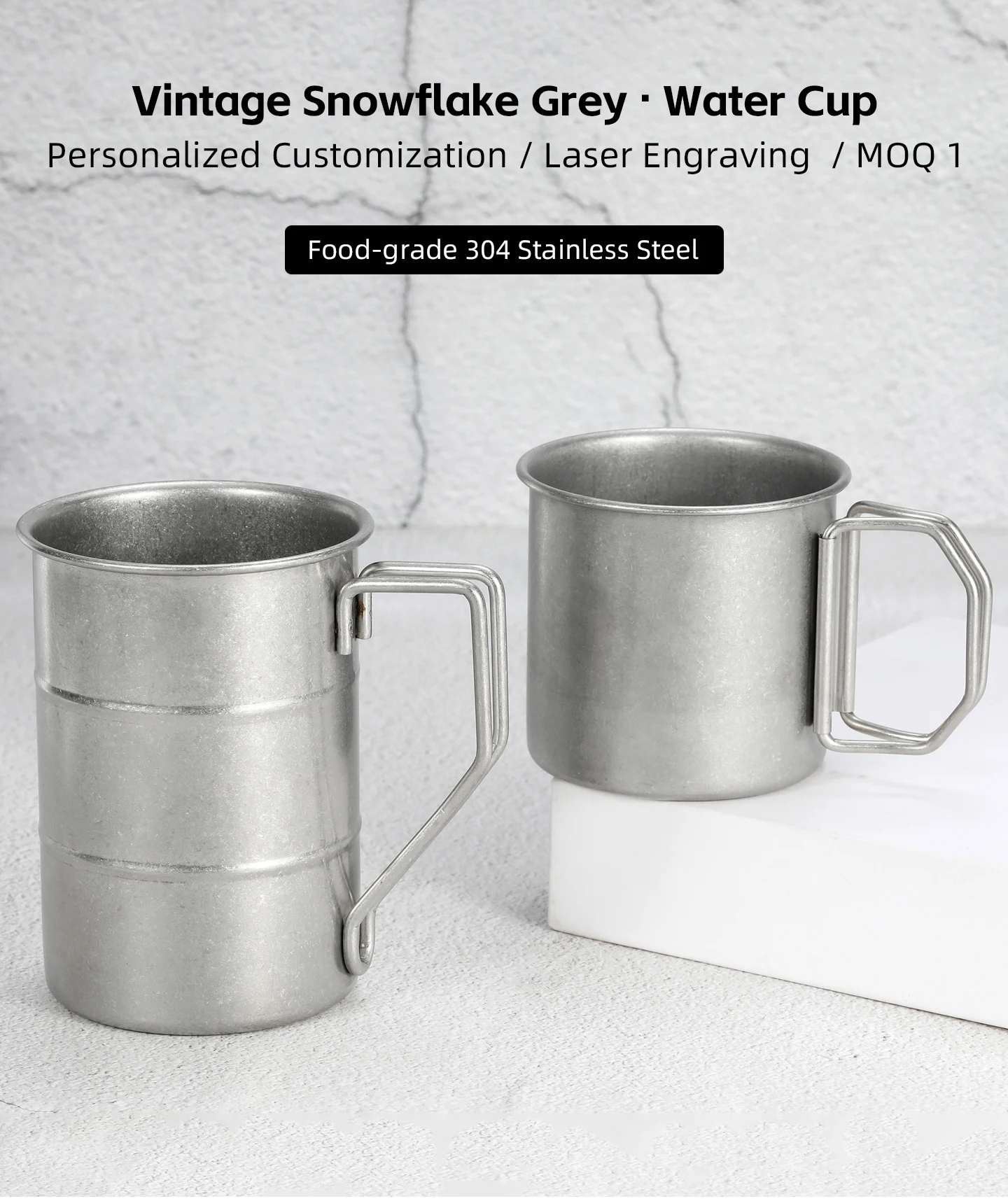 304 Edelstahl Wasserbecher mit Griff Individuelles Logo Text Retro Antik Silber Koreanischer Stil Kaffeebecher Outdoor Camping Geschenk – Detail 1