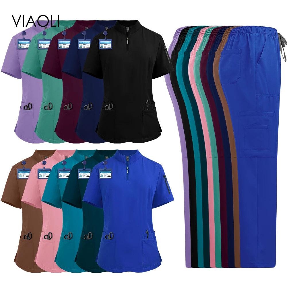 Beauty Spa Uniforms Zip Tops Straight Pants Set Hospital Clinical Nurse Clothes Nursing Uniform Anesthesiologist's Work Clothing