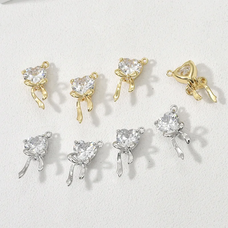 Copper-plated 14k Gold Color-preserving Love Square Bow Pendant DIY Bracelet Necklace Earrings Jewelry Pendant Accessories