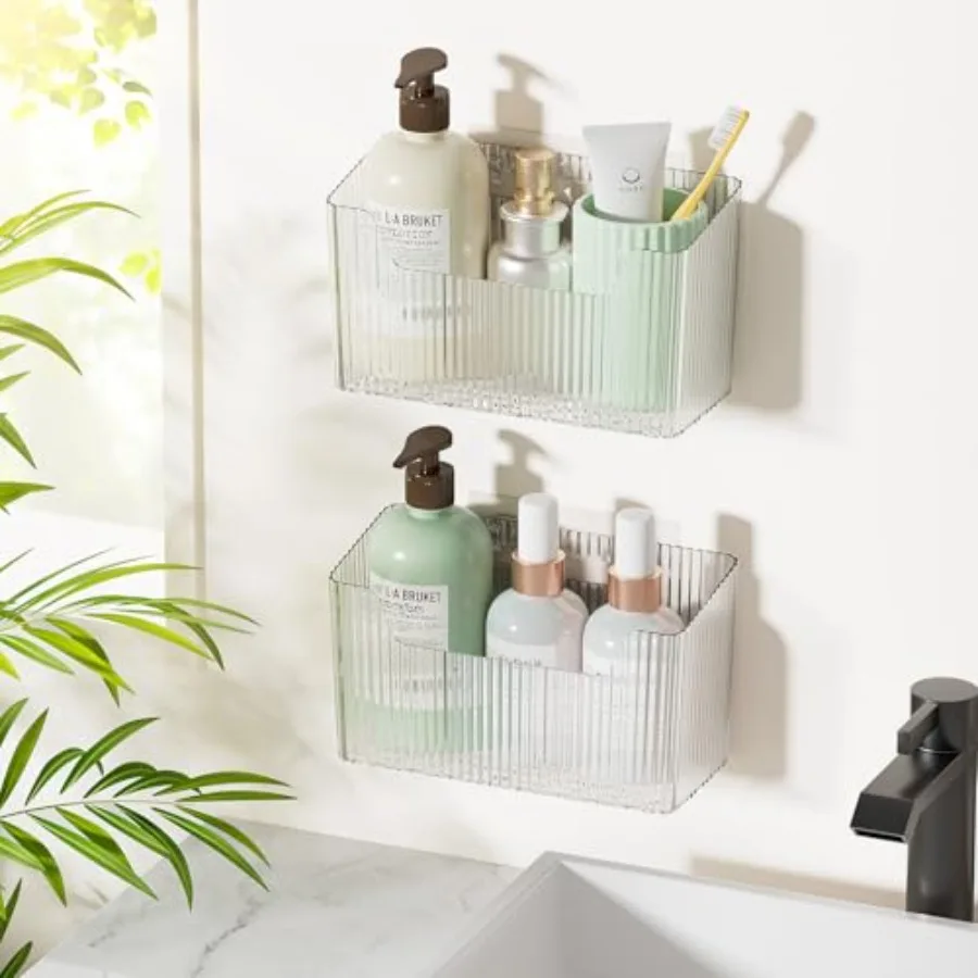 

2-пакетный клейкий органайзер для дверцы шкафа, штабелируемый прозрачный пластиковый органайзер для хранения, клейкая подвесная корзина для ванной комнаты