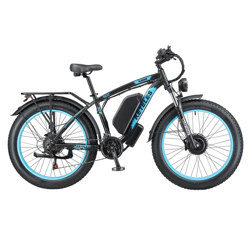 Bicicleta Eléctrica Original K800 con Tracción en Dos Ruedas, Motor Dual, Neumático Grueso de 26 Pulgadas, Batería de Litio de 48V 23AH, Aleación de Aluminio