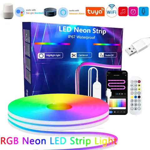 투야 네온 LED 스트립 라이트 5V 84LEDs/M 실리콘 네온 로프 라이트 (알렉사 와이파이 앱 제어, 음악 동기화, RGB 스트립 테이프, 실내용)