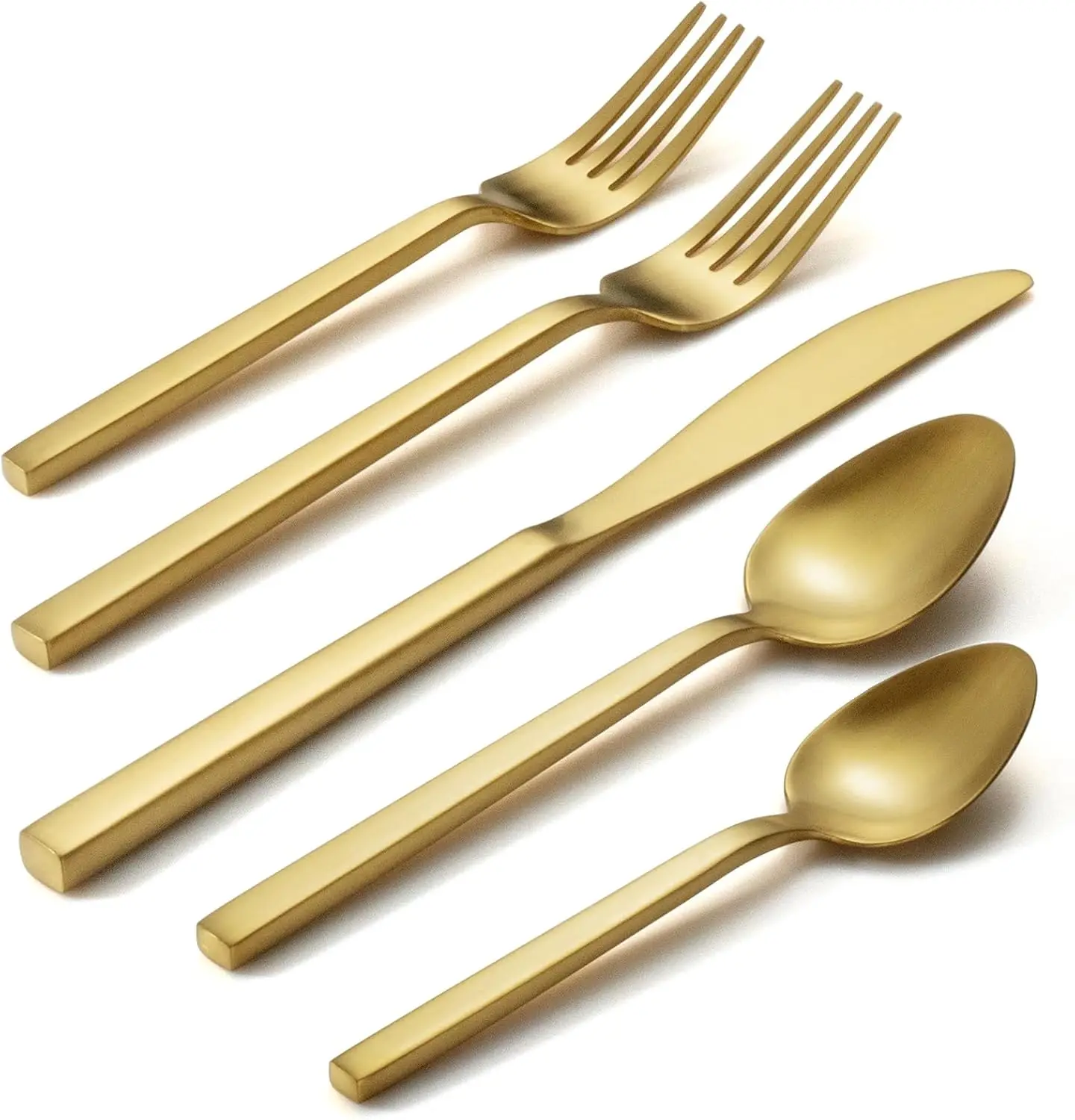 

20-Piece Matte Gold Flatware Set, Forged Cutlery for 4, Stainless Steel Square Handle, Dishwasher Safe