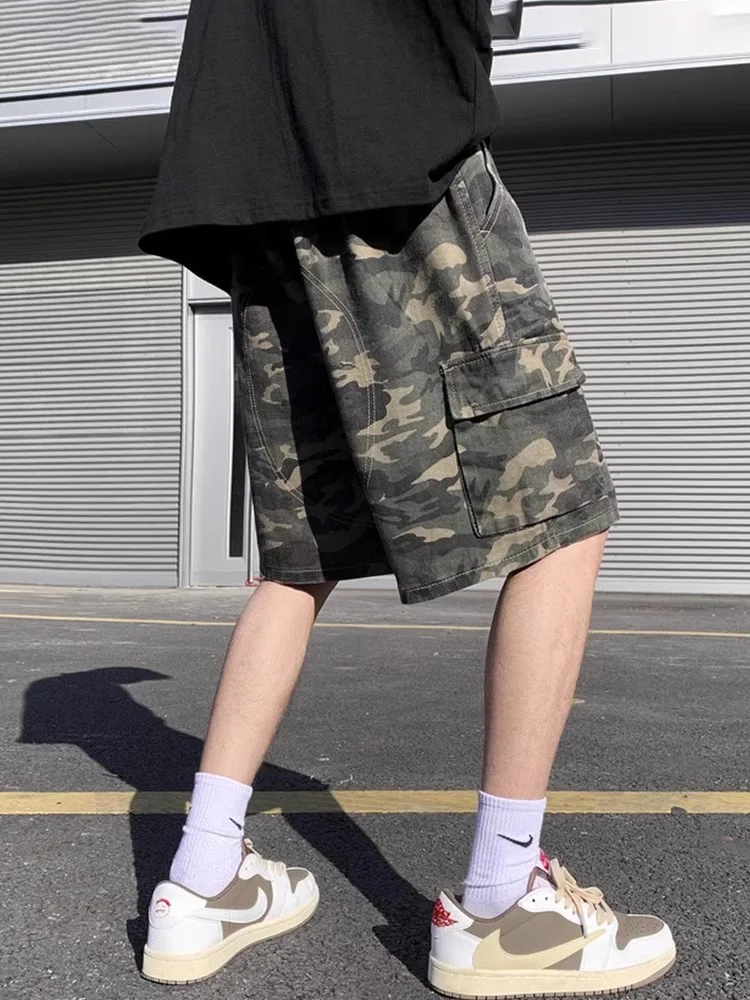 

American Retro Camouflage Men's Shorts Summer High Street Multi-Pocket Straight Leg Workwear Loose Fit Five-Quarter Pants