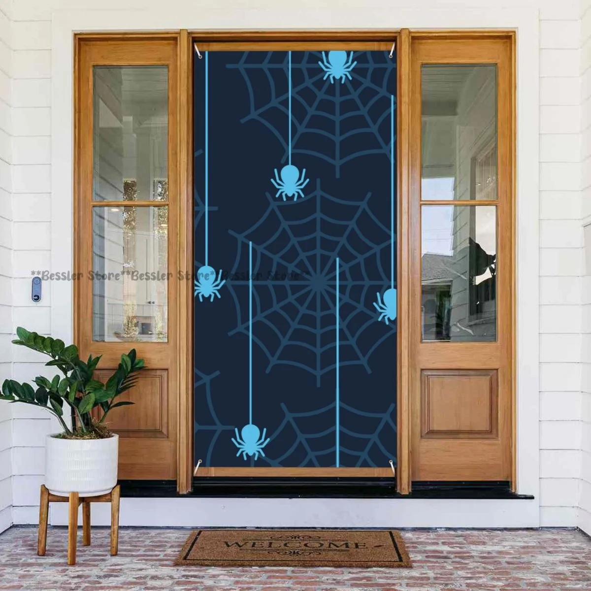 Door cover banner Halloween Spider And Spider Web holiday house decoration general purpose 35.4x70.8 inch