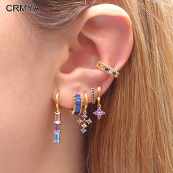 CRMYA Gold-color Earrings Set For Women Classic Piercing Color Cubic Zirconia Hoop Clip Dangle Earrings 2023 Jewelry Wholesale