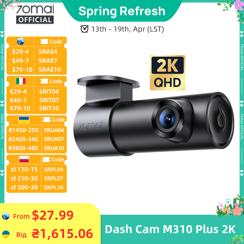  70mai Dash Cam M310 Plus 2K 1440P 143°FOV F1.55 Smart Voice Control 24H Parking Guard Night Vision 70mai M310 Plus 2K Car DVR 
